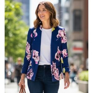 J Crew Womens Floral Statement Blazer Jacket Sz 10 Blue Romantic Feminine Spring